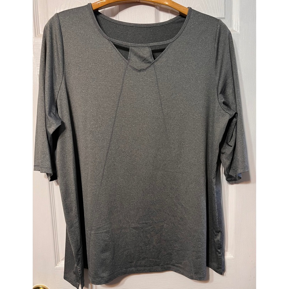 Catherines (?) Cutout Neck Elbow Sleeve Top Heather Gray Plus Size 1X 18/20W